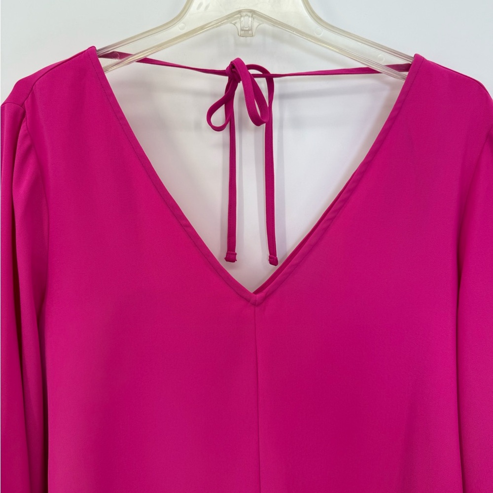 RACHEL Rachel Roy Kaylee Top V-Neck Electric Pink Long Sleeve Blouse Size L - Picture 5 of 13